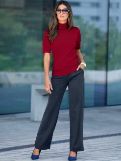 Creation L Pulls<Pull femme coupe classique col roulé manches courtes