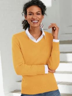 Collection L Pulls<Pull femme coupe classique col en v finitions côtelées