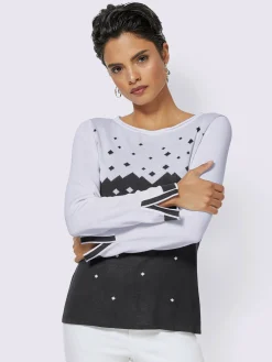 Creation L Pulls<Pull motif jacquard couleur contrastée manches fendues col rond