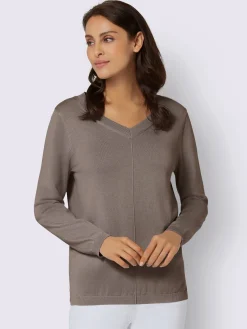 Pulls<Pull tricoté en coton pima col en v et manches longues avec finitions côtélées