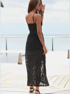 Vivance Robes<Robe en dentelle encolure en v dégagée