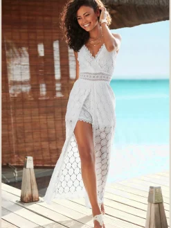 Vivance Robes<Robe en dentelle encolure en v dégagée