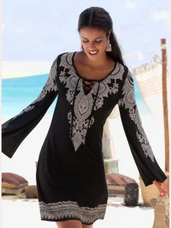LASCANA Robes<Robe en jersey robe caftan avec laçage à l'encolure