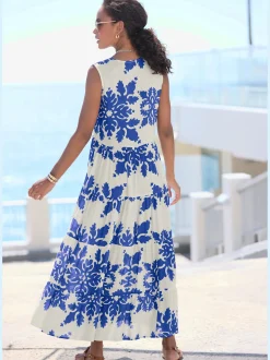 Vivance Robes<Robe longue col v à bordure