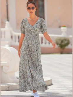 Vivance Robes<Robe longue encolure en v dégagée