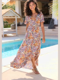 LASCANA Robes<Robe longue encolure en v chevauchante devant