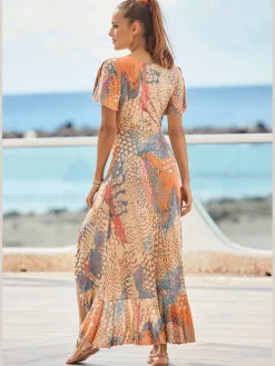 Buffalo Robes<Robe longue encolure en v profonde et manches chauve-souris courtes