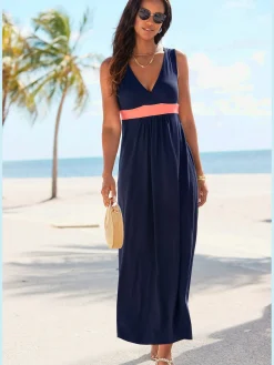 LASCANA Robes<Robe longue encolure en v aspect superposé