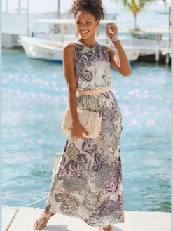 LASCANA Robes<Robe longue encolure ronde avec fermeture boutonnée dans le cou