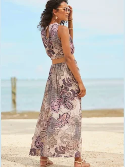 LASCANA Robes<Robe longue encolure ronde avec fermeture boutonnée dans le cou