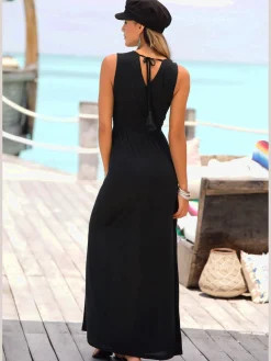 Buffalo Robes<Robe longue imprimé imitation broderie sur le haut