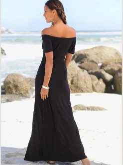 LASCANA Robes<Robe longue robe carmen à manches courtes, jambes fendues