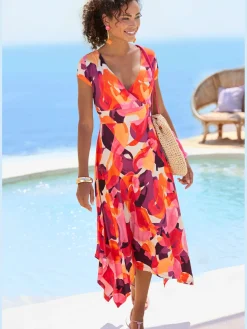 Vivance Robes<Robe mi-longue col chevauchant