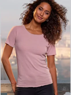 LASCANA T-Shirts<T-shirt à col rond bords pailletés raffinés à l'encolure, aux finitions des manches et à l'ourlet