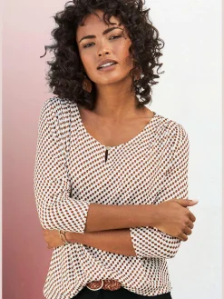 Vivance T-Shirts<T-shirt à col rond encolure ronde avec petite ouverture et bouton doré devant