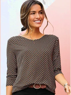 Vivance T-Shirts<T-shirt à col rond encolure ronde avec petite ouverture et bouton doré devant