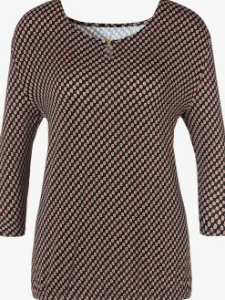 Vivance T-Shirts<T-shirt à col rond encolure ronde avec petite ouverture et bouton doré devant