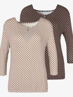 Vivance T-Shirts<T-shirt à col rond encolure ronde avec petite ouverture et bouton doré devant