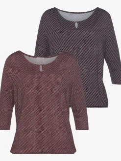 Vivance T-Shirts<T-shirt à col rond encolure ronde avec petite ouverture et bouton doré devant