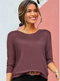 Vivance T-Shirts<T-shirt à col rond encolure ronde avec petite ouverture et bouton doré devant