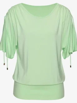 LASCANA T-Shirts<T-shirt à col rond fronce avec liens à nouer aux épaules pour régler la longueur des manches : manches courtes ou mi-longues