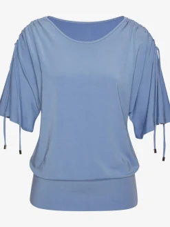 LASCANA T-Shirts<T-shirt à col rond fronce avec liens à nouer aux épaules pour régler la longueur des manches : manches courtes ou mi-longues