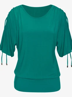 LASCANA T-Shirts<T-shirt à col rond fronce avec liens à nouer aux épaules pour régler la longueur des manches : manches courtes ou mi-longues