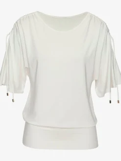 LASCANA T-Shirts<T-shirt à col rond fronce avec liens à nouer aux épaules pour régler la longueur des manches : manches courtes ou mi-longues