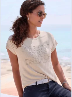 LASCANA T-Shirts<T-shirt à col rond inscription de qualité en strass « follow your dreams »