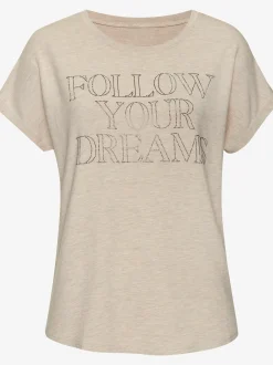 LASCANA T-Shirts<T-shirt à col rond inscription de qualité en strass « follow your dreams »
