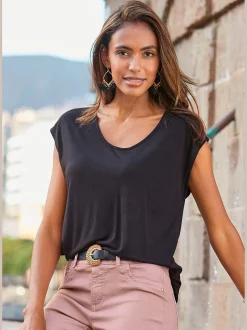 LASCANA T-Shirts<T-shirt à col rond mancherons courts