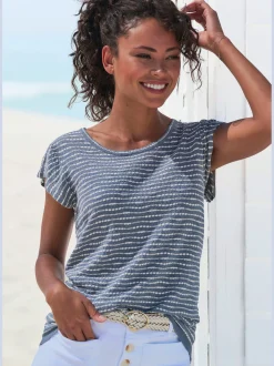 Vivance T-Shirts<T-shirt à col rond manches chauve-souris tendance