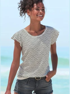 Vivance T-Shirts<T-shirt à col rond manches chauve-souris tendance