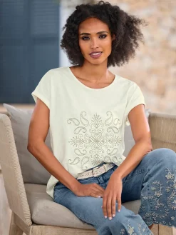 Linea Tesini T-Shirts<T-shirt à encolure ronde broderie contrastée