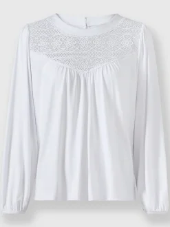 T-Shirts<T-shirt à encolure ronde empiècement en dentelle