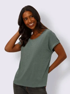 Mandarin T-Shirts<T-shirt à encolure ronde fil fantaisie couleur or