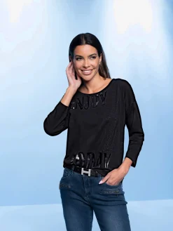 Rick Cardona T-Shirts<T-shirt à encolure ronde imprimé feuille brillant