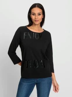 Rick Cardona T-Shirts<T-shirt à encolure ronde imprimé feuille brillant