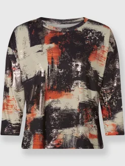 Rick Cardona T-Shirts<T-shirt à encolure ronde imprimé feuille brillant