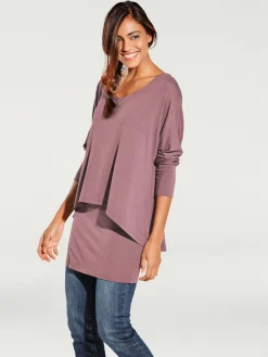 Linea Tesini T-Shirts<T-shirt à encolure ronde look décontracté tendance, manches chauve-souris