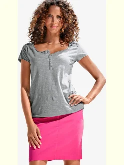 Linea Tesini T-Shirts<T-shirt à encolure ronde superbes détails en dentelle et boutons brillants