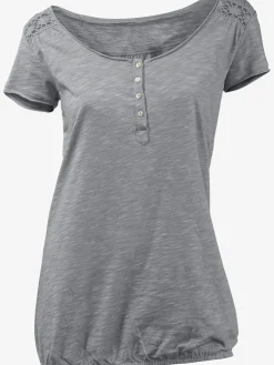 Linea Tesini T-Shirts<T-shirt à encolure ronde superbes détails en dentelle et boutons brillants