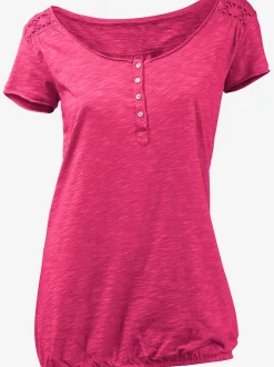 Linea Tesini T-Shirts<T-shirt à encolure ronde superbes détails en dentelle et boutons brillants