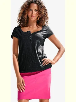 Linea Tesini T-Shirts<T-shirt à encolure ronde superbes détails en dentelle et boutons brillants