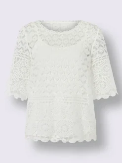 Linea Tesini T-Shirts<T-shirt à encolure ronde superbes finitions en dentelle