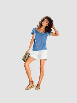 Linea Tesini T-Shirts<T-shirt à encolure ronde superbes détails en dentelle et boutons brillants