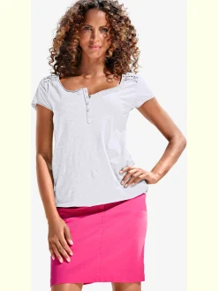 Linea Tesini T-Shirts<T-shirt à encolure ronde superbes détails en dentelle et boutons brillants