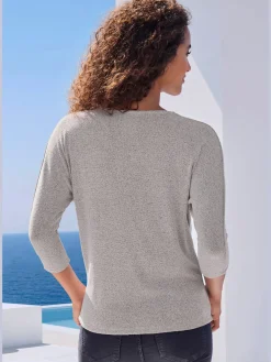 LASCANA T-Shirts<T-shirt à manches 3/4 bouton brillant à strass au niveau de l'encolure