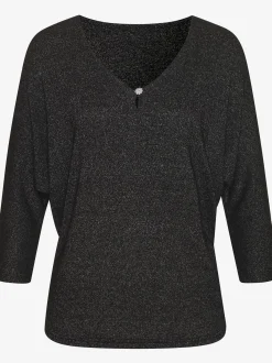 LASCANA T-Shirts<T-shirt à manches 3/4 bouton brillant à strass au niveau de l'encolure