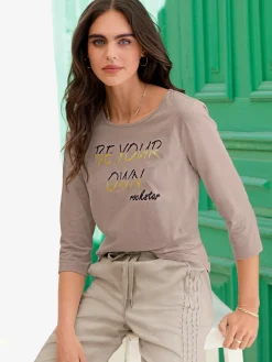 Mandarin T-Shirts<T-shirt à manches 3/4 inscription tendance